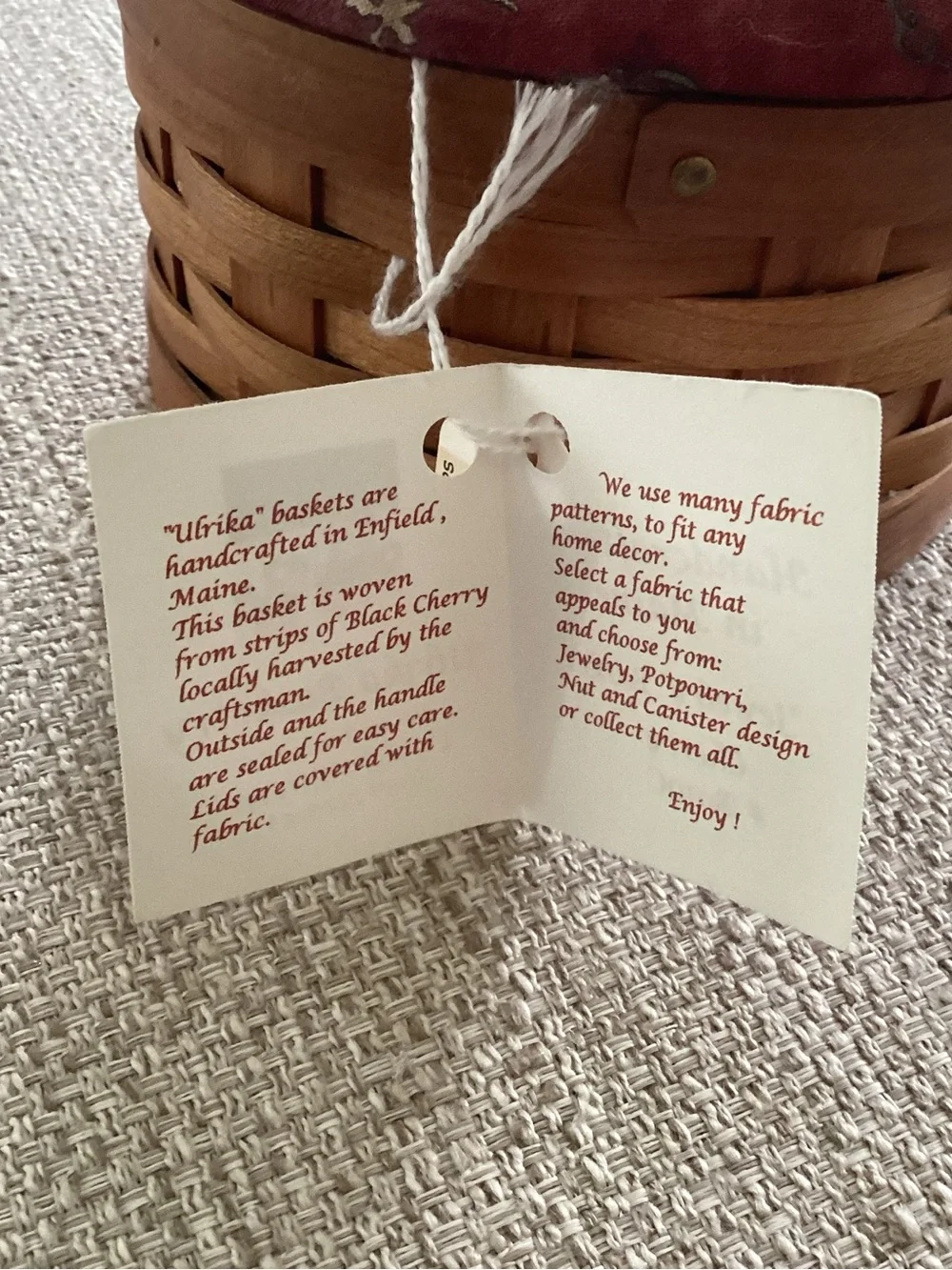 Ulrika Basketry Cherry Jewelry Basket Trinket Wildlife Design Maine